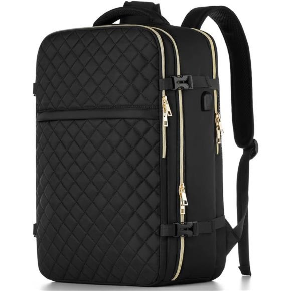 Women\'s Travel Backpack Large Fit 17 Inch Laptop with USB Charging Port, Black main image 6